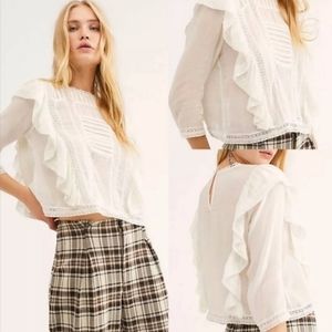 Like New Free People Jasmine Ruffle Blouse in Ivory